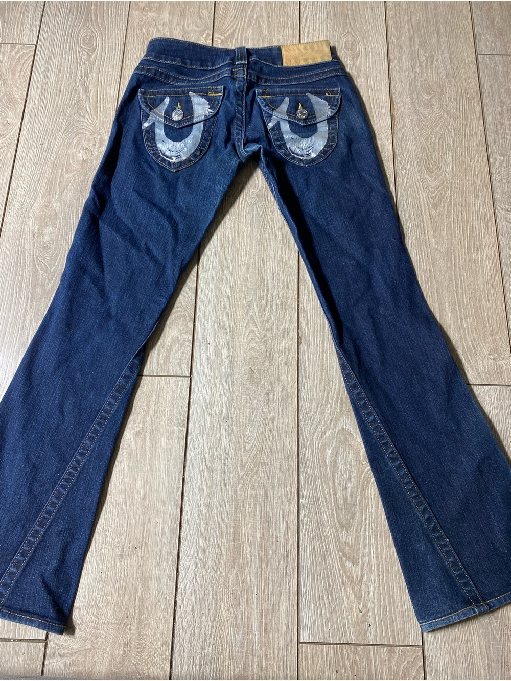 Vintage Y2K True Religion Joey Low Rise Flare Jeans Silver Horseshoe Pockets 25